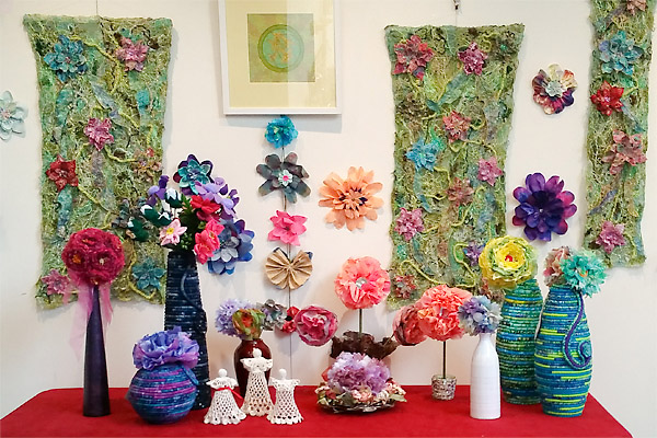 Textile Group Christmas decorations - Peninsula Arts foyer - photo Tina Whiteley Christmas textile art floral display