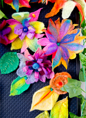 Textile Group Christmas decorations - Peninsula Arts foyer - photo Leoni Jenkin Christmas textile art floral display