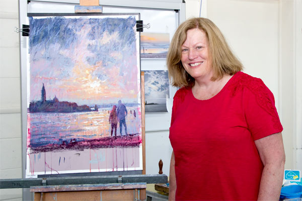 Pamela Pretty Demo - finished pastel painting Pamela Pretthy with finished pastel painting of a sunset in Venice.
