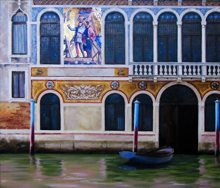 ‘Barbarigo’, oil painting by BillCaldwell 'Barbarigo', oil painting of Venetian building, canal and boat,by BillCaldwell