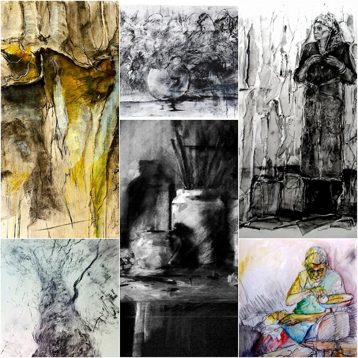 Collage of drawings by Catherine Hamilton Collage of drawings of figures, still life and trees,by Catherine Hamilton