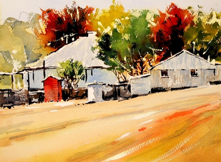 ‘Clifford Homestead’, watercolour painting by MalcolmBeattie 'Clifford Homestead', watercolour painting of a rural scene with house by MalcolmBeattie