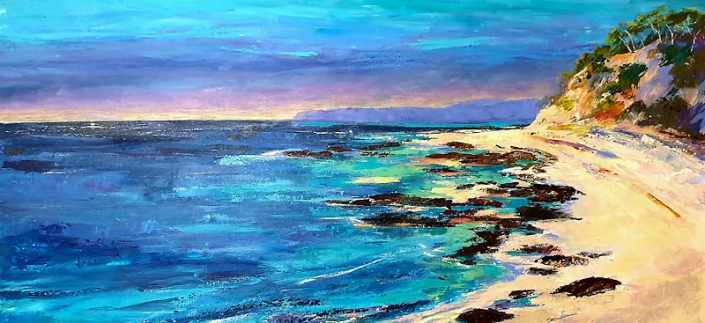 ‘Coastal Panorama’, painting by Catherine Hamilton 'Coastal Panorama', seascape painting by Catherine Hamilton