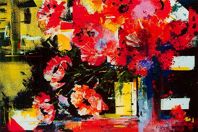 Julie Goldspink – PoppyTime – acrylic Poppy Time, acrylic painting of red poppies, by Julie Goldspink