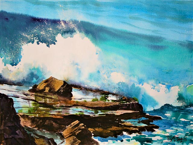 Julie Goldspink – Sorrento Breakers – watercolour on paper Sorrento Breakers, watercolour seascape painting by Julie Goldspink on Canson Heritage 300gsm paper