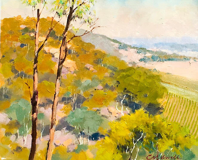 ‘Kelly Country Glenrowan’, oil painting by Bill Caldwell 'Kelly Country Glenrowan', landscape in oils, by Bill Caldwell