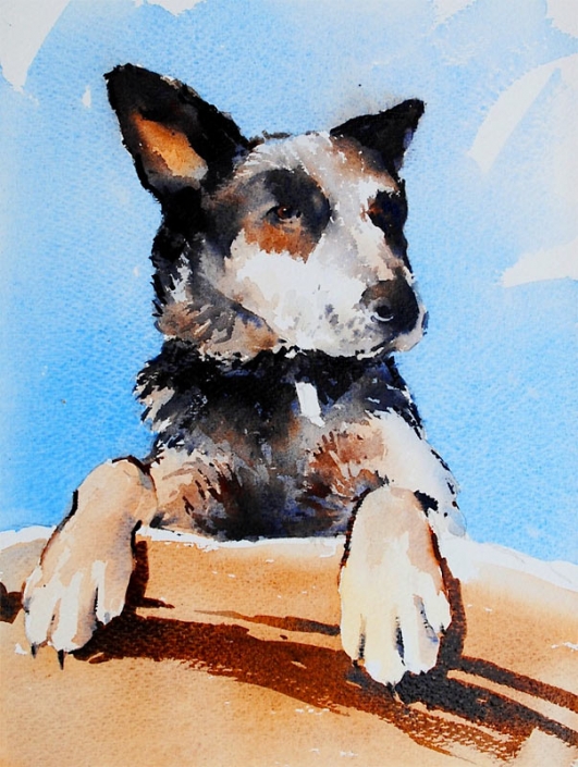 Malcolm Beattie, watercolour painting Malcolm Beattie, watercolour painting of a dog