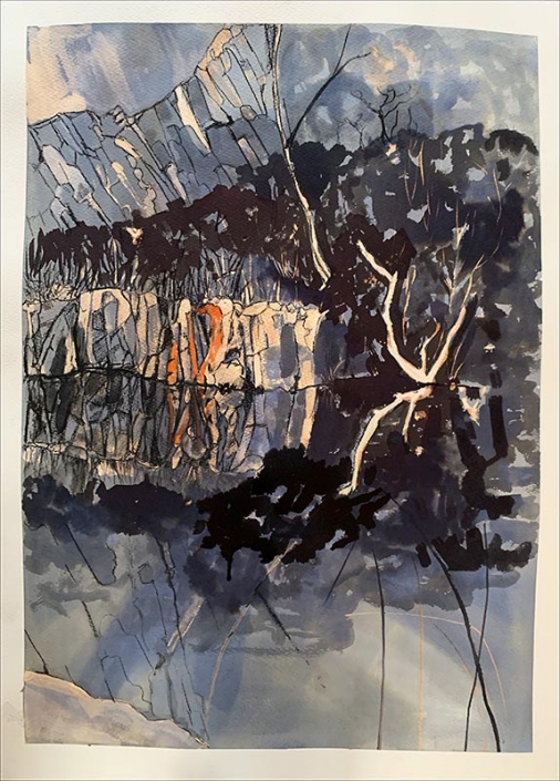 Landscape featuring cliffs, river and trees by Maxine Pritchard