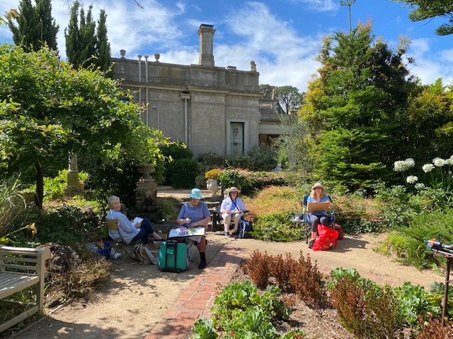 Plein air artists at work in the gardens of Beleura House, Mornington