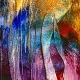 Detail - Tropical Sunrise - semi-abstract acrylic painting of leaf patterns in bright oloursby Paula Petersen