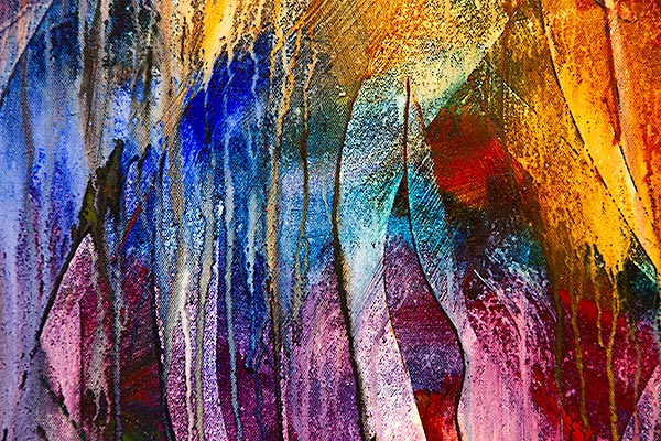 Detail - Tropical Sunrise - semi-abstract acrylic painting of leaf patterns in bright oloursby Paula Petersen