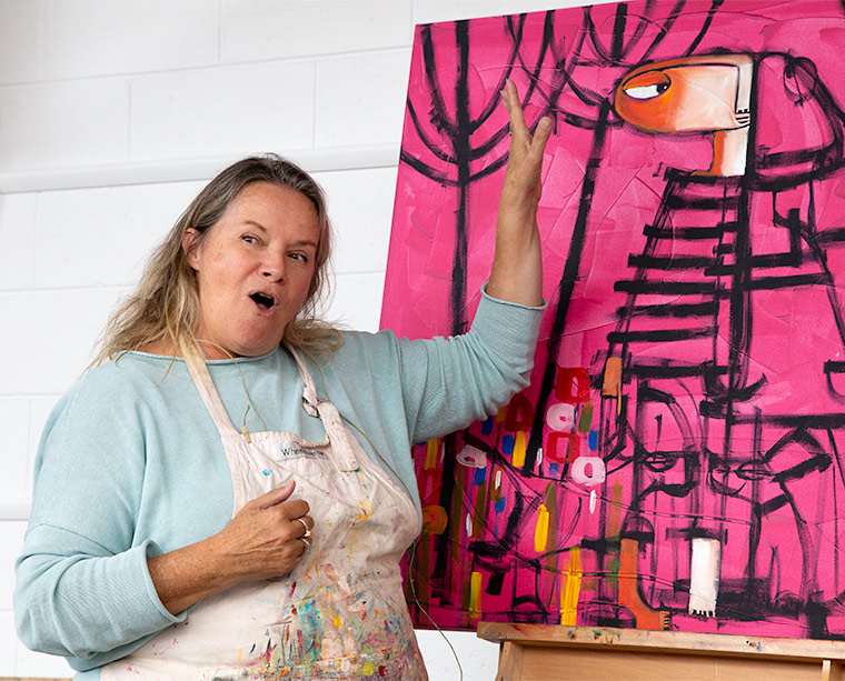 Janine Daddo demonstration. Janine explaining aspects of her acrylic painting.