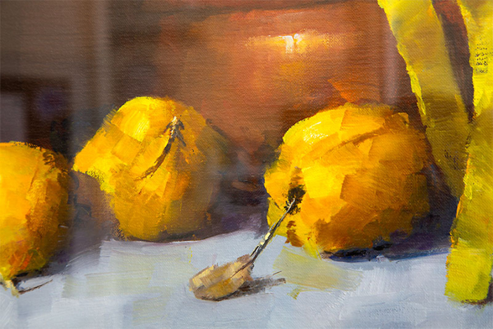 Detail from “Quince Study” – oil painting by Joan Denner Detail from "Quince Study" - oil painting by Joan Denner