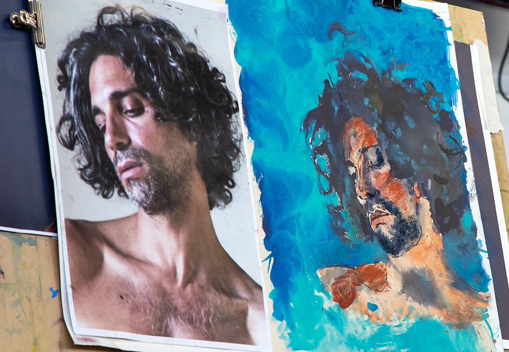 Photo reference and under painting with an initial layer of pastel.