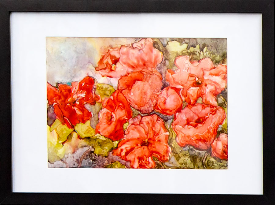 Jenny Dagleish – Florabunda – Watercolour on Yupo Jenny Dagleish - Florabunda - Watercolour on Yupo of red flowers