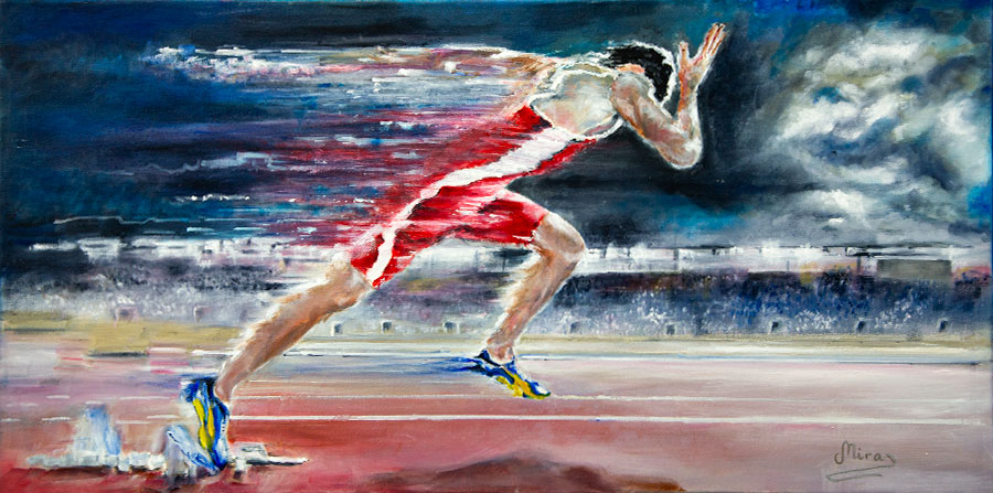 Mira Lambadaridis – Excel – Oil Mira Lambadaridis - Excel - Oil of a runner racing past in a blur.