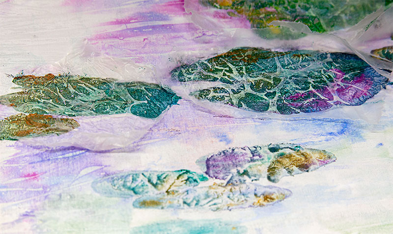 Lily pad textures created with scrunched wax paper