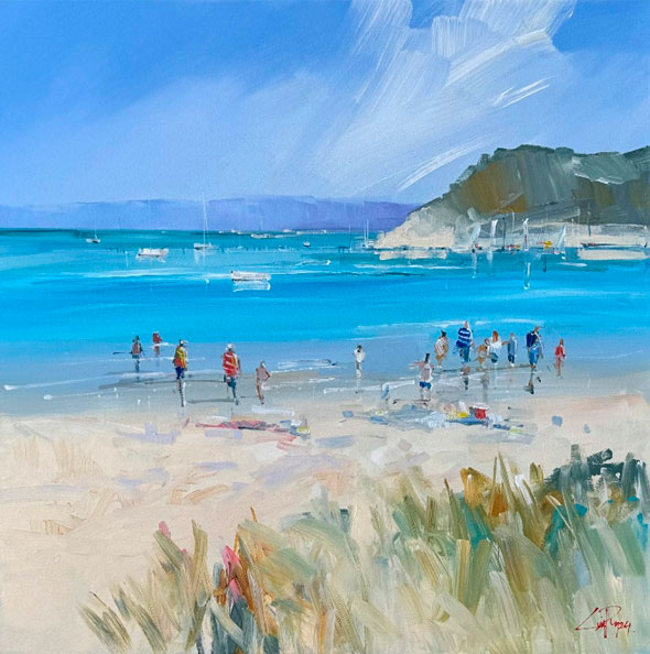 Craig Penny - acrylic painting of a beach scene with yachts and people.
