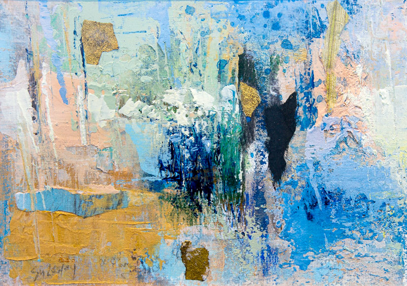 Lilies by the Lakeside Path - by Su Fishpool - acrylic & collage - from Colour My World exhibition